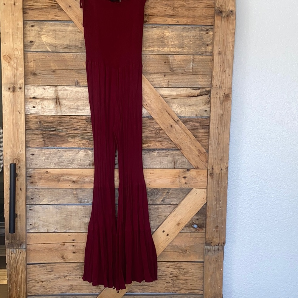 Deep burgundy flared jumpsuit